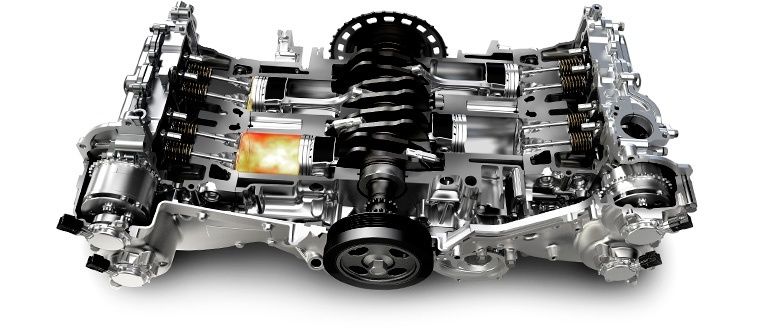 Vue en coupe d’un moteur Boxer à cylindres opposés